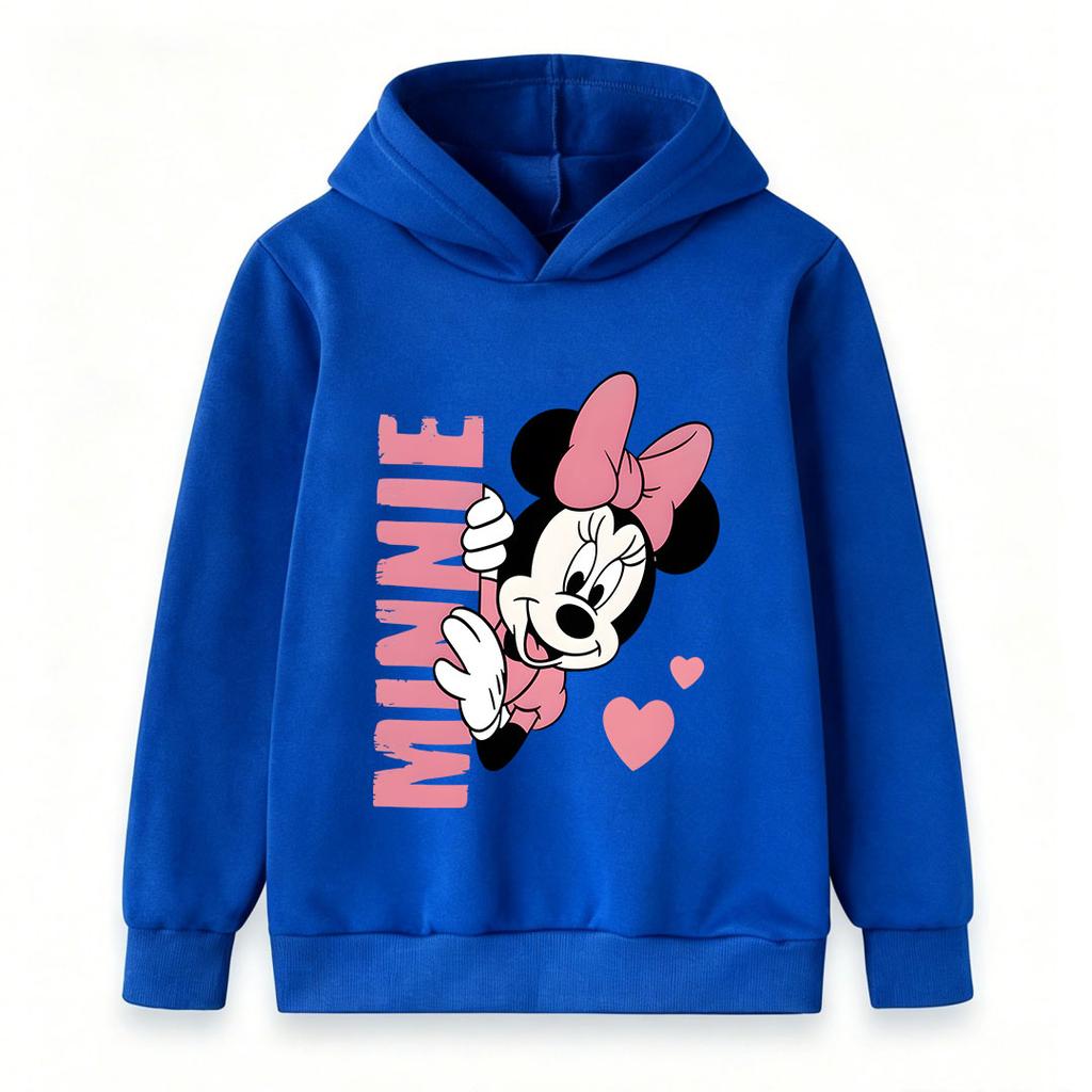 Cute Cartoon Mouse Print Kids Unisex Pullover Hoodie, Soft Casual Long Sleeve Sweatshirt for Boys Girls, Lovely Heart Pattern Cozy Hooded Tops