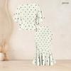 Women Plus Size Two Piece Skirt Set Round Neck Batwing Sleeve Printed Green Black Ruffle Hem Top Fishtail Skirt