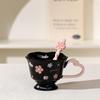 Personalized Cherry Blossom Embossed Ceramic Mug with Spoon – Creative Pink Souvenir Cup
