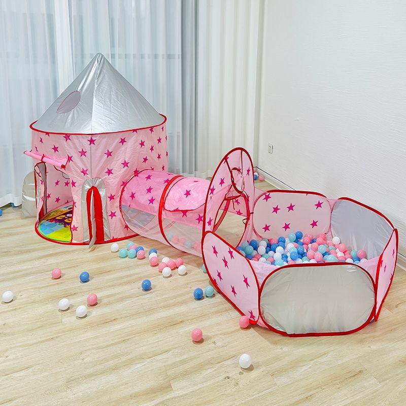 

Детский замок-тоннель из трех частей с бассейном с океанскими шариками Pink Castle three-piece set