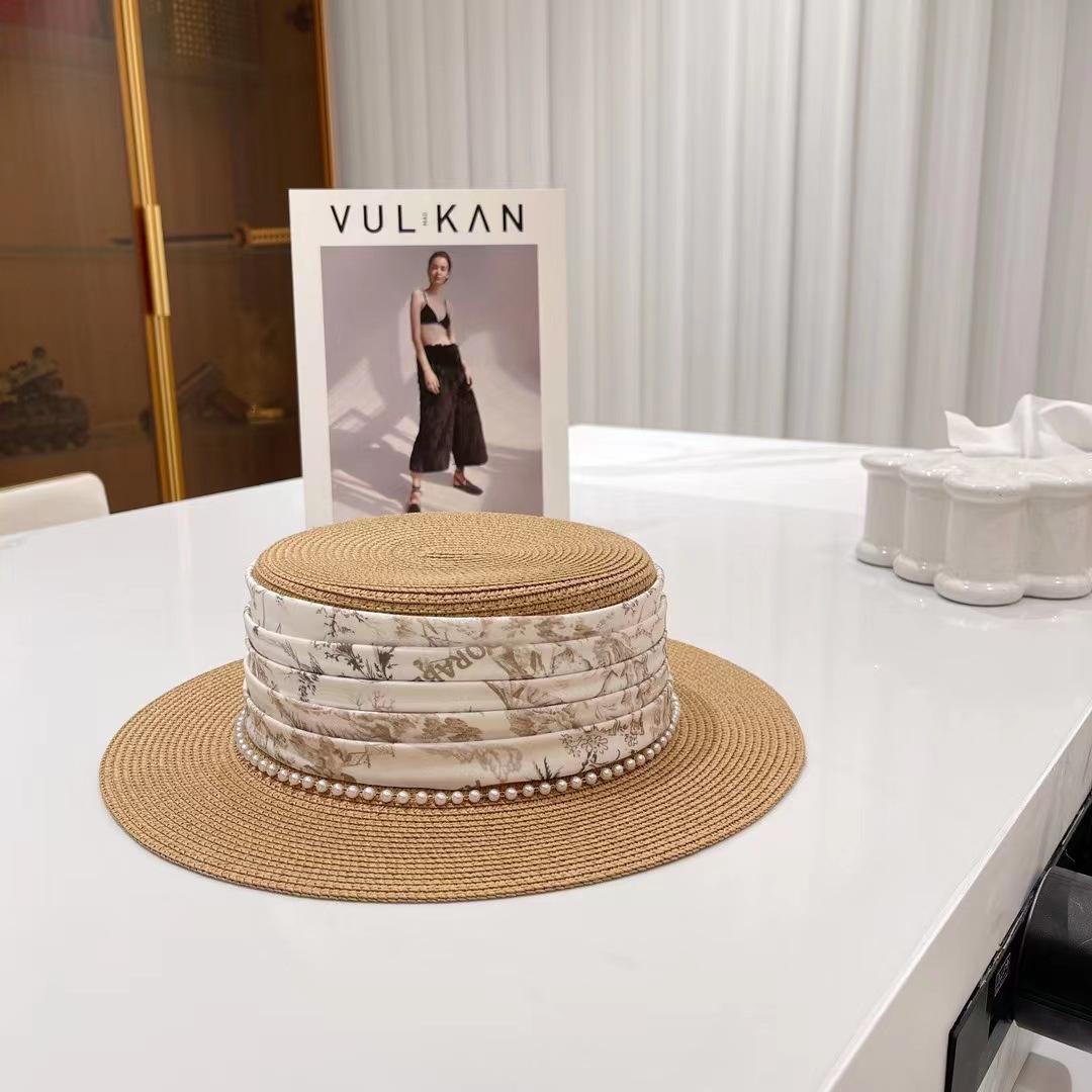 

Шикарний перловий капелюх з атласної соломки жіночий літній морський пляжний для подорожей захист від сонця сонцезахисний капелюх з плоскими крисами капелюх-циліндр M（56-58cm） хакі