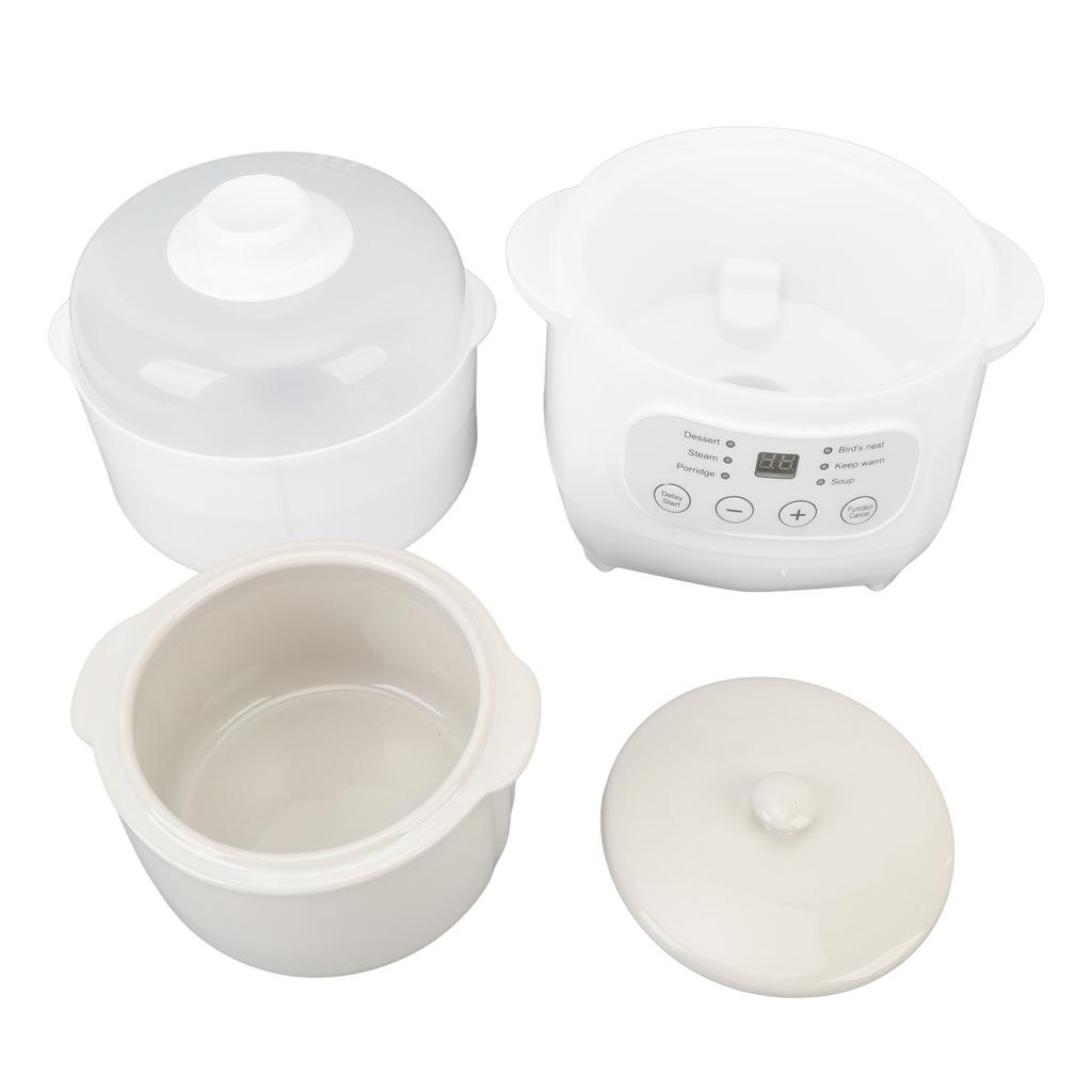 Electric Stew Cooker with Steam Basket Timer Pre Settings Automatic Ceramic Electric Stew Pot for