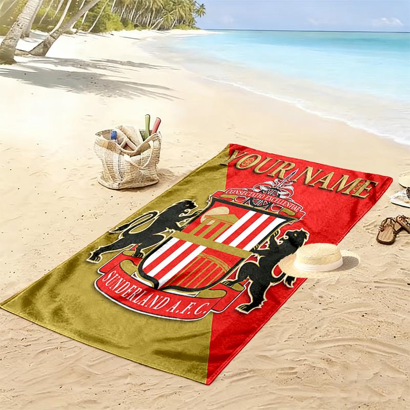 Asciugamano da Spiaggia con Stampa Sunderland AFC Personalizzabile, Grande Morbido Asciugatura Rapida per Spiaggia Campeggio Nuoto -HE136