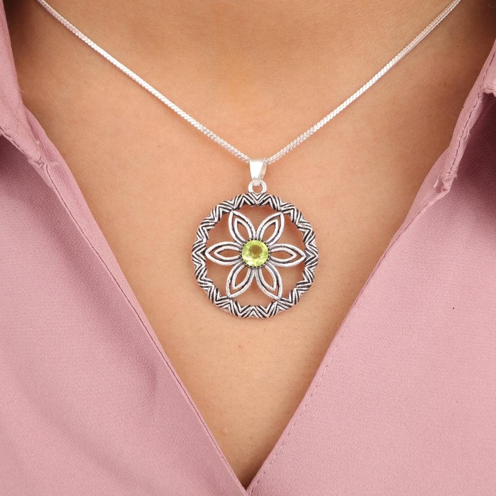 Natural Peridot Gemstone 925 Sterling Silver Jewelry Statement Pendant 1.48" CP-29-12