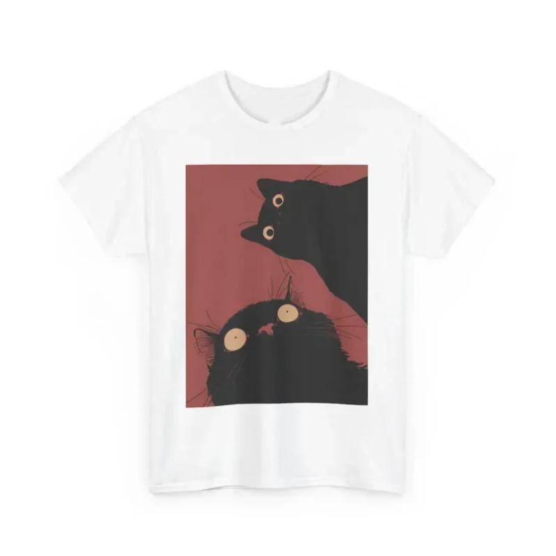 Camiseta Divertida De Gato Negrocamiseta Gráfica Minimalista De Manga Corta Con Meme De GatoTop Informal De Gran Tamaño