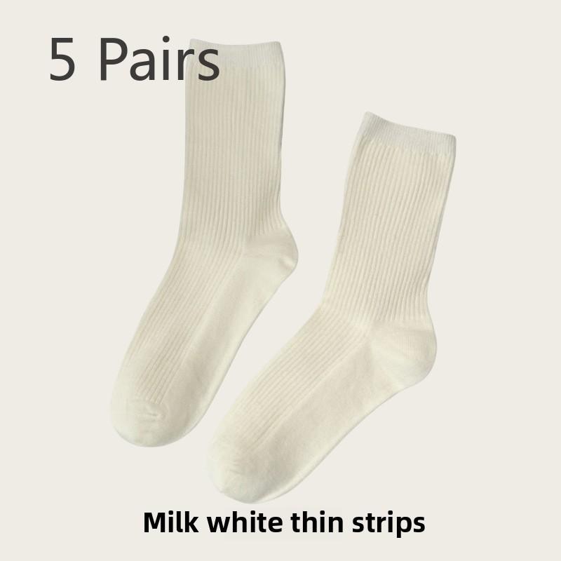 

5 пар женских осенних универсальных бесшовных хлопковых дышащих и антибактериальных носков средней длины 5 Pairs слоновая кость
