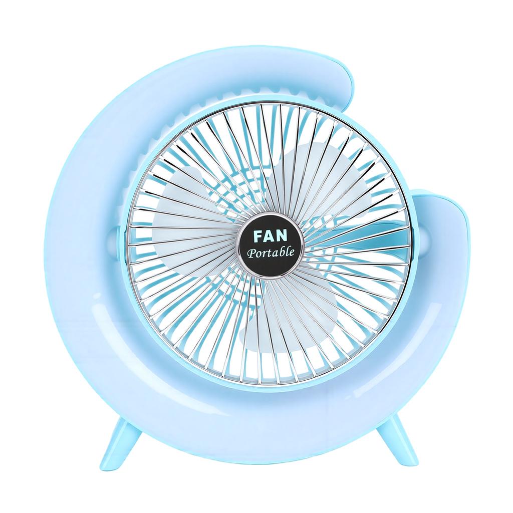Compact Desk Fan with Colorful Lights USB Charging 3 Speeds 1800mAh Battery Multicolor Lights Quiet Mini Table Fan Blue