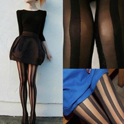 Women's Sexy Wide Stripes Transparent Breathable Tights Stockings Socks Pantyhose