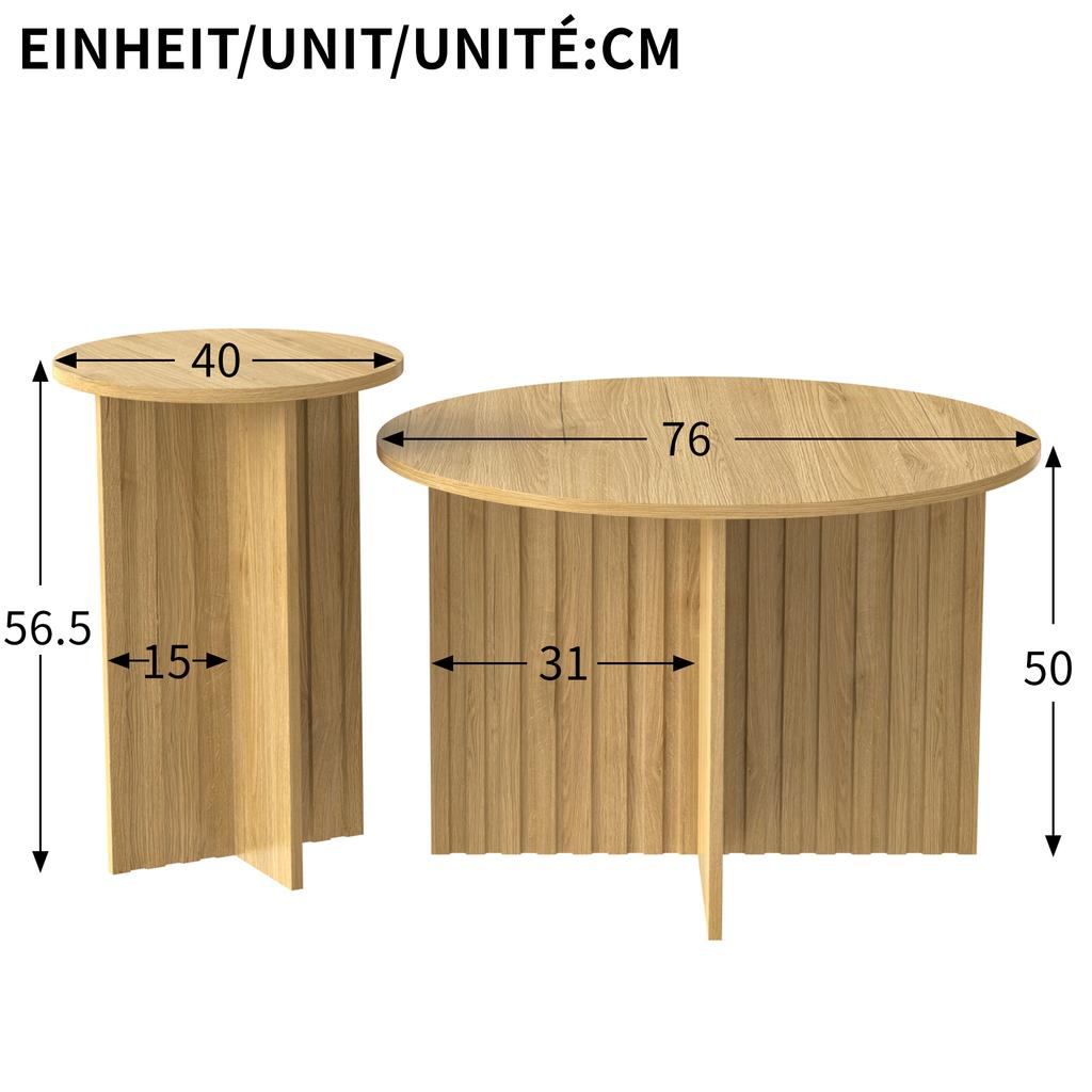 Modern 2-Piece Wood Nesting Table Set – Round Couch Tables & Coffee Tables in Scandinavian Design, Space-Saving, Sturdy MDF/PB Construction