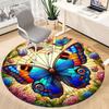 1PC Butterfly Garden Office Round Area Rug, Mat Suitable For Office, Under Office Chairs Bedroom Living Room Home Decor, Room Deco