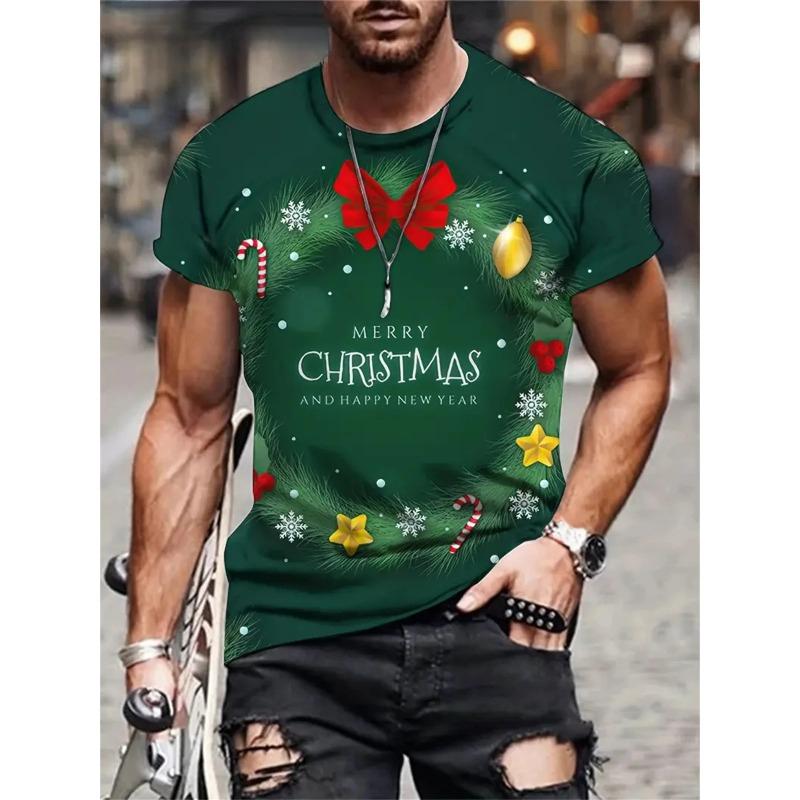 

Рождественская мужская футболка с 3D-принтом, повседневная, с коротким рукавом, уличная мода, пуловер с круглым вырезом, мужская одежда оверсайз, толстовка 6XL