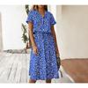 Summer polka dot printed short-sleeved mid-length dress women's fashion all-match elegant temperament