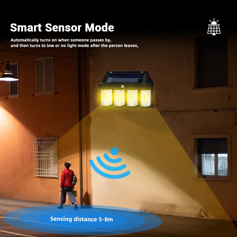 Outdoor Solar 2/3/4LED Tungsten Lamp IP65 Waterproof Wall Light with Motion Sensor 3 Lighting Modes Courtyard Decorative Lantern