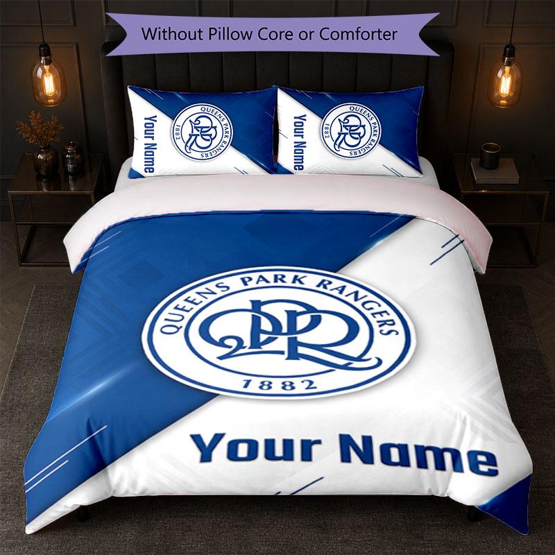 Queens Park Rangers FC Set Biancheria da Letto con Testo Nome Personalizzato 1 Copripiumino+2 Federe Logo Calcio Regalo Personalizzato per Occasione Speciale Decorazione Camera da Letto
