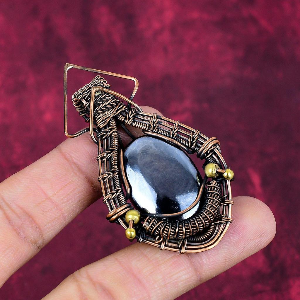 Schungit Edelstein Anhänger Handgefertigter Designer Anhänger Kupferdraht Gewickelter Schmuck