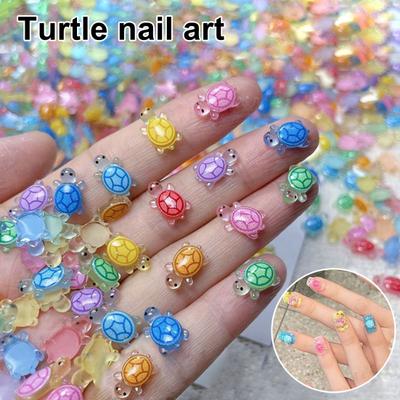 Lot de 10/30/50/100 mini breloques en résine pour nail art, motif tortue de dessin animé, pour femme, accessoire de décoration pour ongles, sabots, chaussures, miniatures 3D