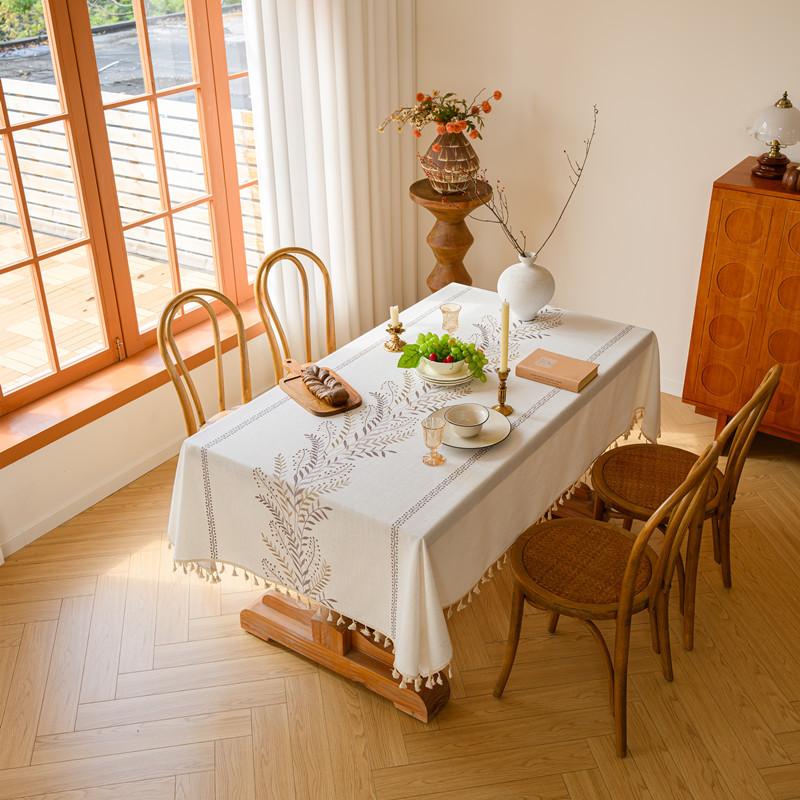 Embroidered Plaid Flower Tassel Tablecloth Rectangular Coffee Table Anti-fouling Decorative Tablecloth Tablecloth