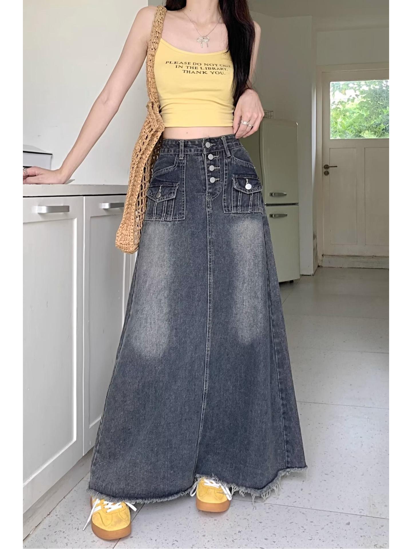 

Женская джинсовая юбка А-силуэта в стиле ретро с высокой талией - Коллекция осень 2025 5XL серый/синий