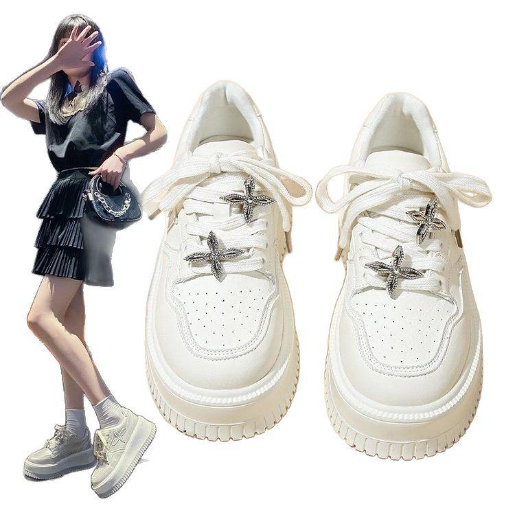Platform white shoes women's spring 2025 new fashion versatile casual breathable rhinestone heightening casual board shoes