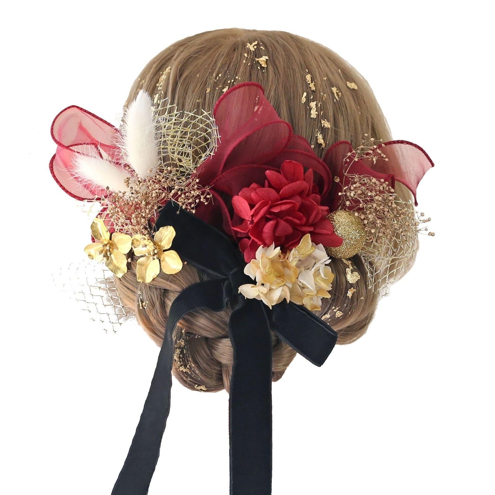 

Bud Flower Hair Graduation Dried Gold Ornament, Coming-of-Age Ceremony, Ceremony, Flowers, Mizuhiki, Leaf, Kimono, Furisode, Hakama, Headpiece,