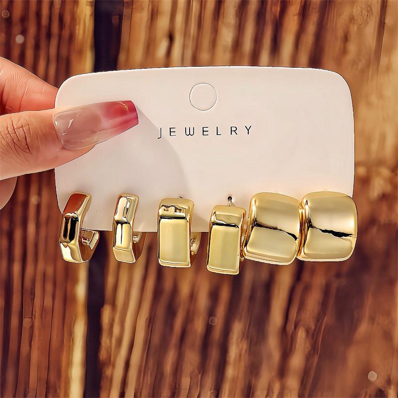 New Trendy Gold Color Twisted C Shape Tear Drop Earrings Set For Women Fashion Metal Geometric Circle Earrings Jewelry Gifts