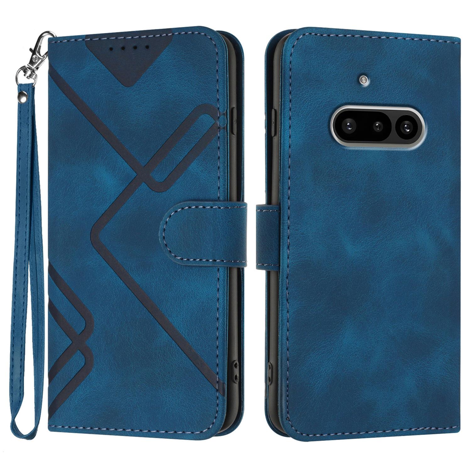 

Ни за что Телефон (3a) Чехол-кошелек Line Imprinted PU Leather Phone Cover с ремешком Royal Blue