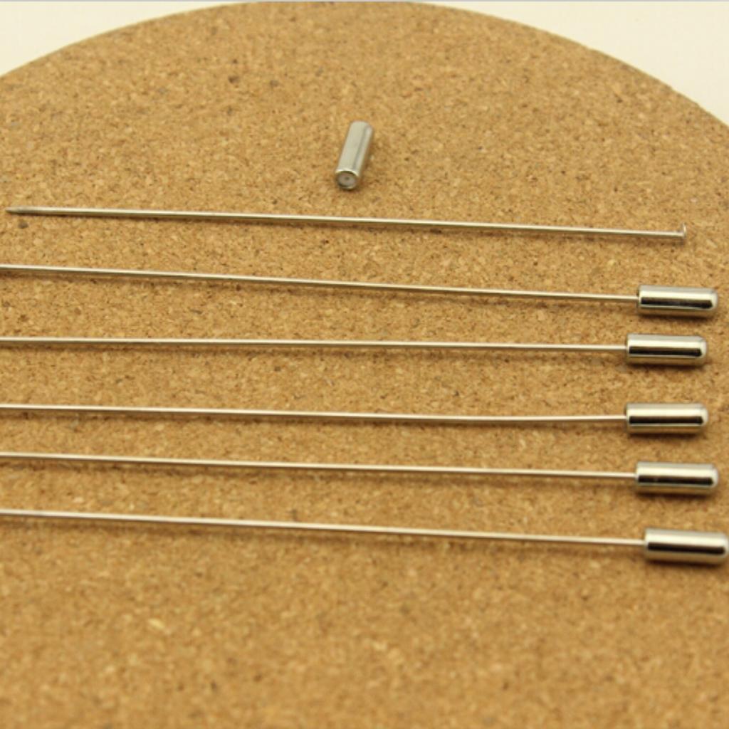 10pcs 60/90/120mm Brooch Needle Flat Head Rhodium Pins With Stopper Safety Pins For Jewelry Finding DIY Clothing Brooch Findings