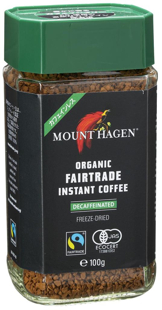 Mount Hagen Fairtrade Decaffeinated Instant Coffee 100g - Natural Decaffeination Process Preserves Flavor and Reduces Caffeine by 99.7%