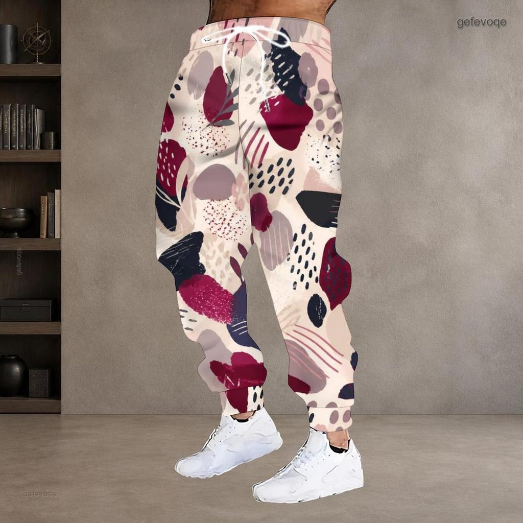 Men S Plus Size Printed Drawstring Waist Side Pockets Jogger Pants Cuffed Ankle Casual Long Trousers