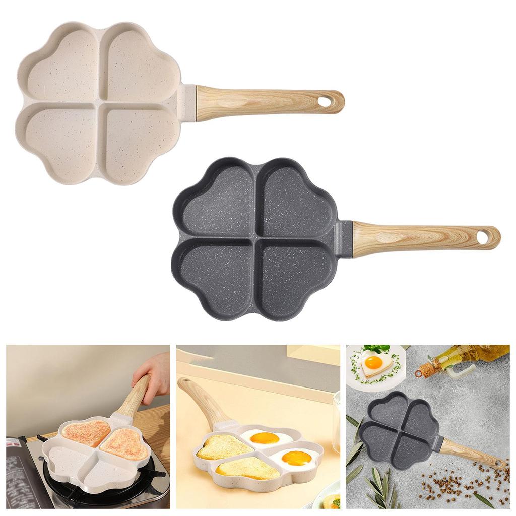 Omelet Pan Divided Egg Skillet Anti Scald Handle 4 Cup Mini Egg Cooker Pan Mini Pancake Pan for Baking Frying Steak