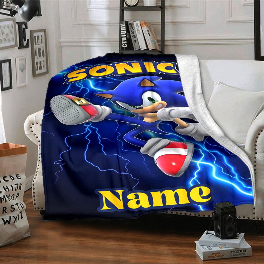 Custom Name Sonic Adventure Blanket for Couch & Bed, Plush Cozy Fuzzy Blanket Super Soft & Warm Blankets for Fall and Winter. 0908205