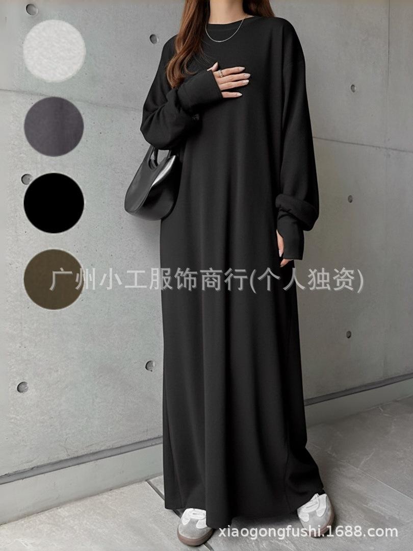 

Korean Style Casual Loose Long Sleeve Sweatshirt Dress for Women Medium армія зелений колір