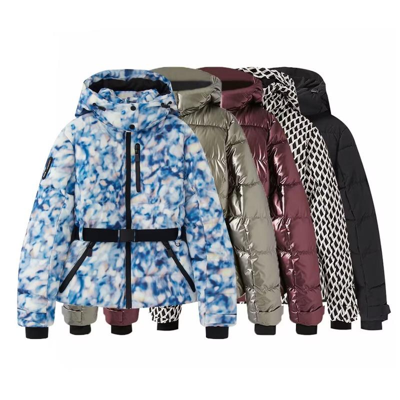 Women's autumn and winter new multi-color ski series tunic hooded cotton jacket