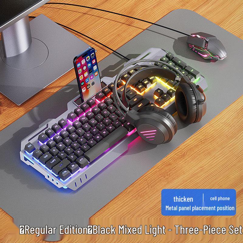 Wired Gaming Keyboard, Mouse & Headset Set - E-sports Mechanical Desktop Peripherals