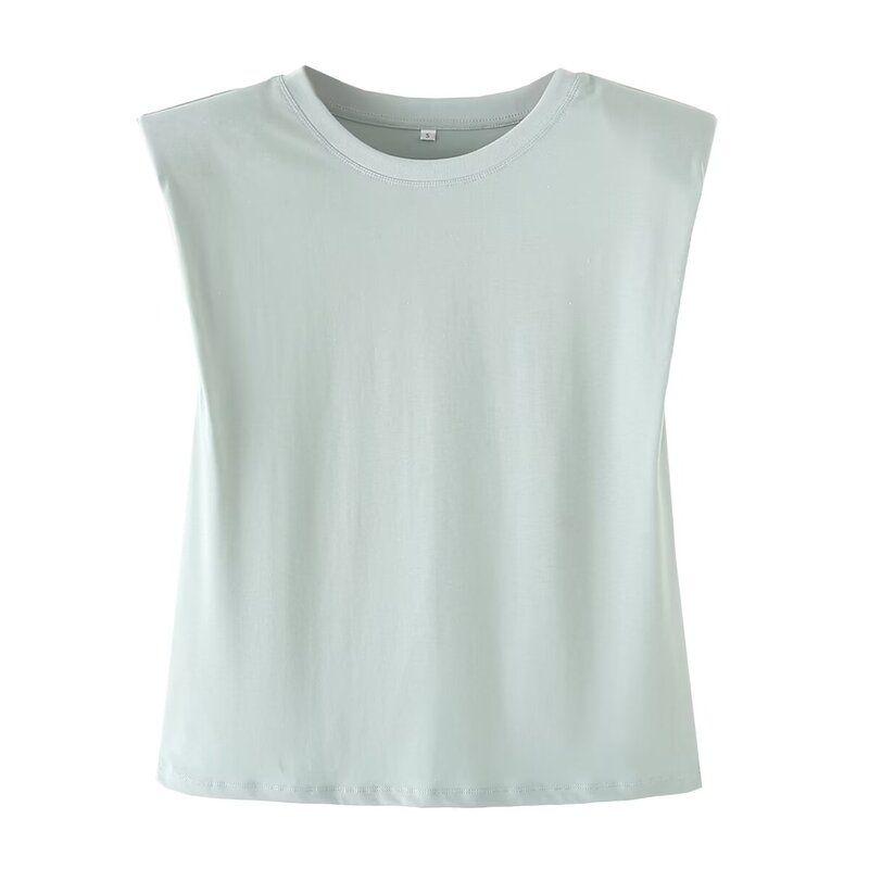 Fashion Style 2024 Summer New Women's Clothing Casual Easiest for Match Padded Shoulder Decoration Stripes T-shirt 0858030104