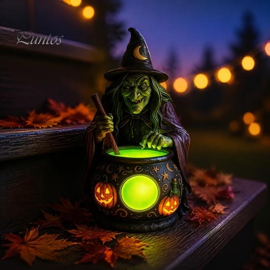 Schlafzimmer Schreibtisch Dekorationen Halloween Hexe Kessel Lampe, Harz Statue Ornament, Gruselige Dekorative Kreative Haus Garten Dekor Licht für Schreibtisch