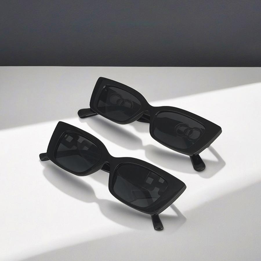 2PCS plastic frame small rectangular mirror legs metal double ring chain decoration summer beach party vacation fashion glasses