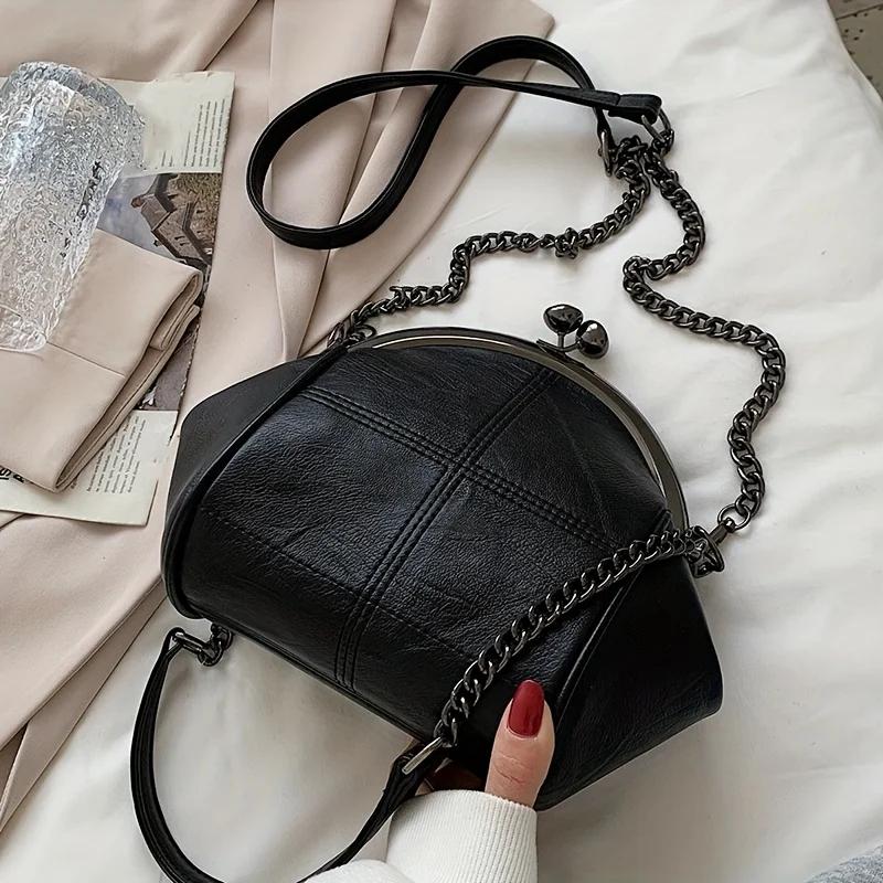 

Большая емкость, ретро, однотонная сумка через плечо, модный и универсальный кошелек на цепочке через плечо, женские сумки для работы и вечеринок чёрный