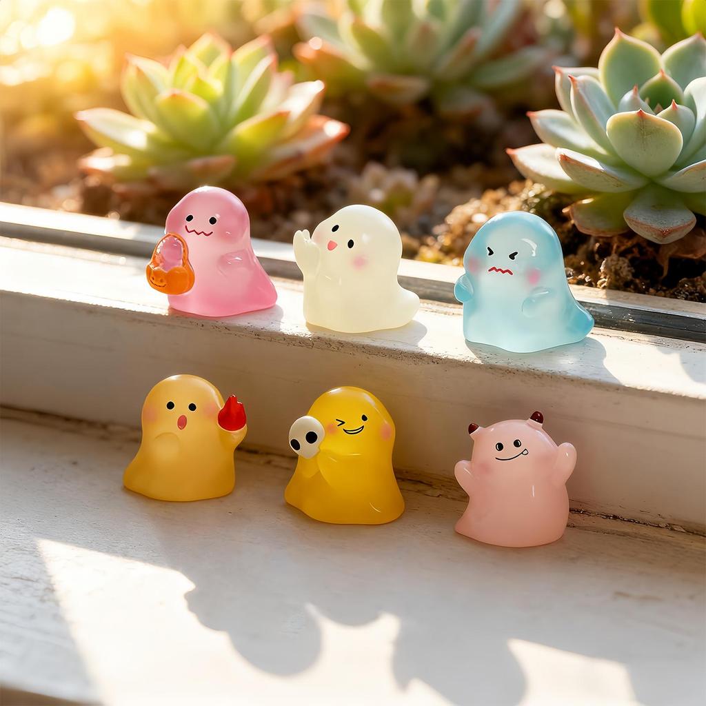 Ghost Statue Halloween Figurines 6 Pieces Glowing Cute Ornaments Resin Figure For Workplace Nursery Home Tabletop Bookshelf