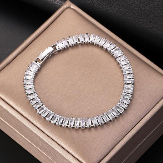 Unisex Bracelet Square Cubic Zirconia Luster Copper Anti-Friction Bangle Gift for Loved Ones Daily Wear Prom Wedding Jewelry