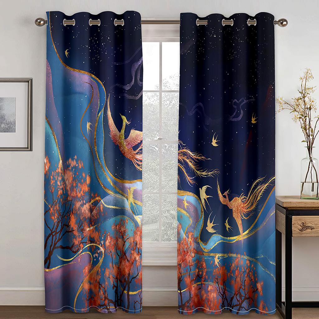 Čínský květ Chryzantéma Fénix Ptačí Okenní Závěsy Dětská Ložnice Obývací pokoj Ošetření předsíně Kuchyň Dekor Závěsy Žaluzie