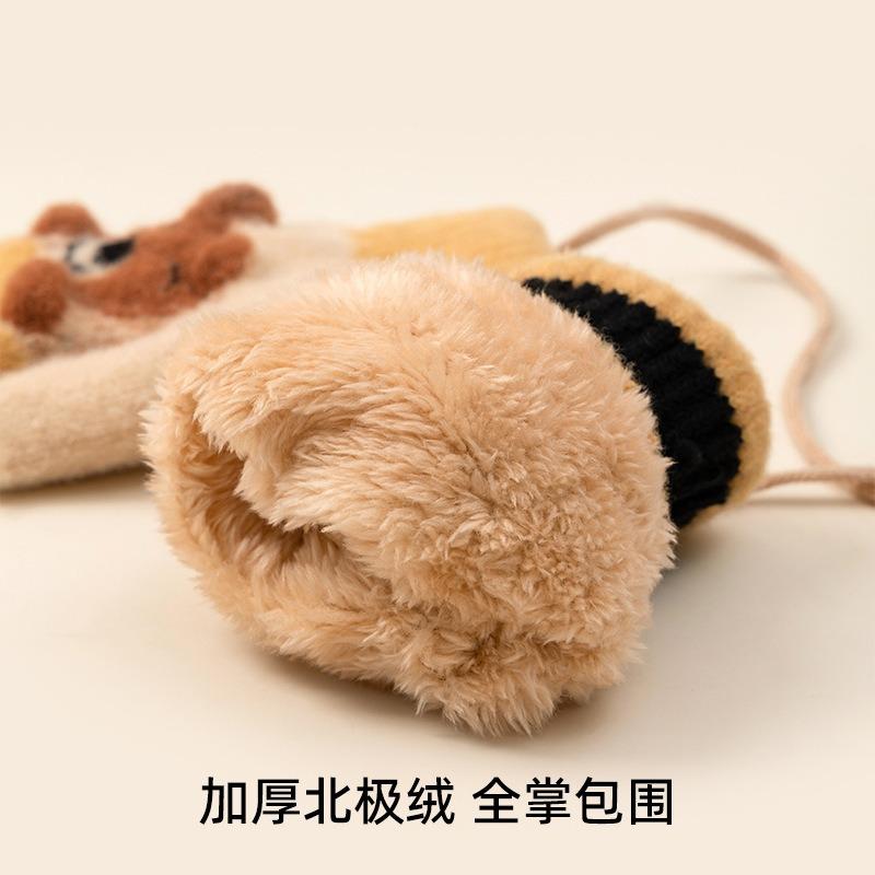Knitted cartoon bag finger fleece thickened warm neck hanging boys and girls winter outdoor cold play snow gloves children's models