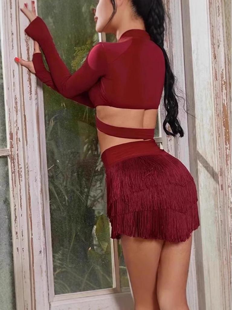 Women's High-End Tassel Latin Dance Skirt - Professional, Sexy, For Practice & Performance