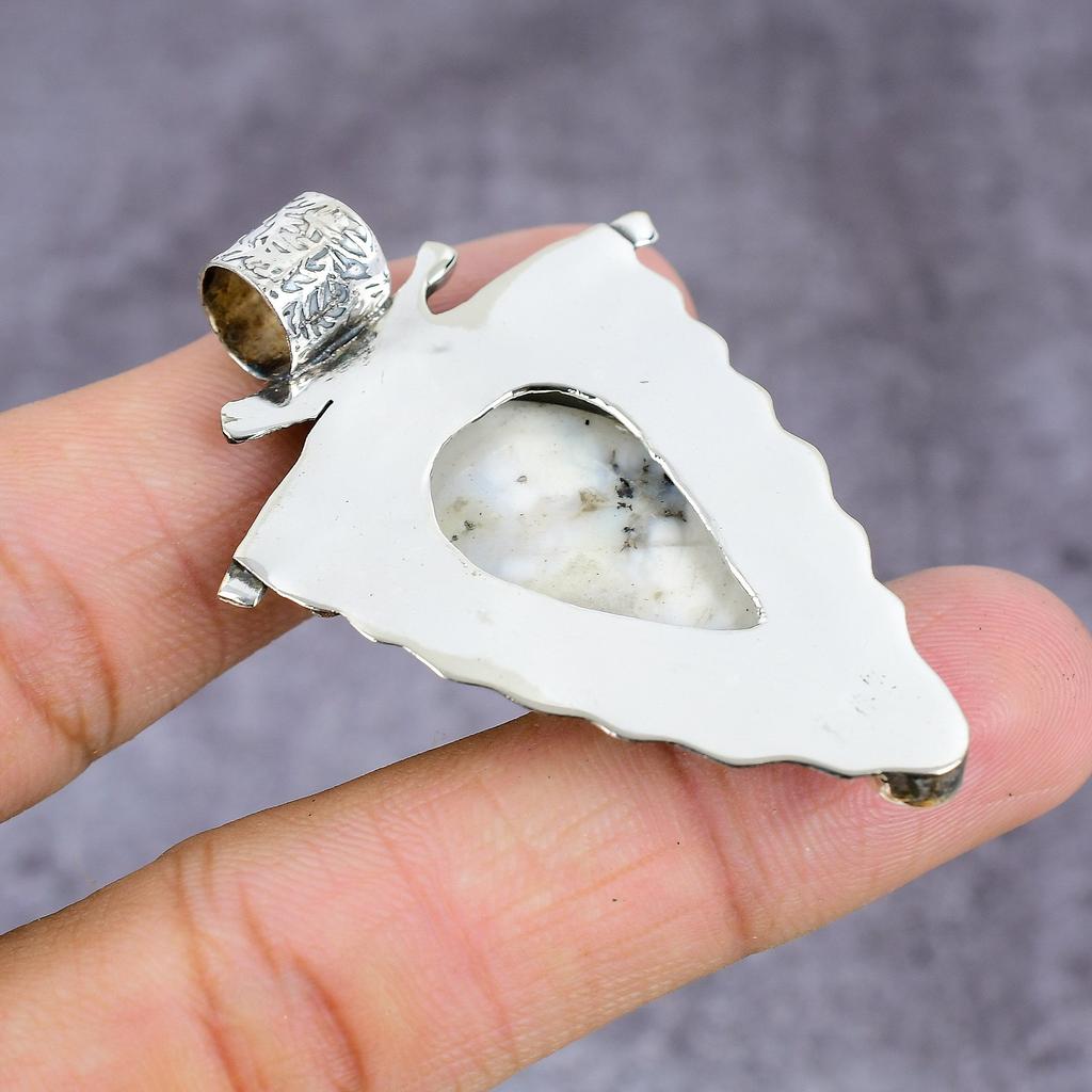 Dendrite Opal, Topaz Handmade 925 Sterling Silver Pendant 2.36" m7A35