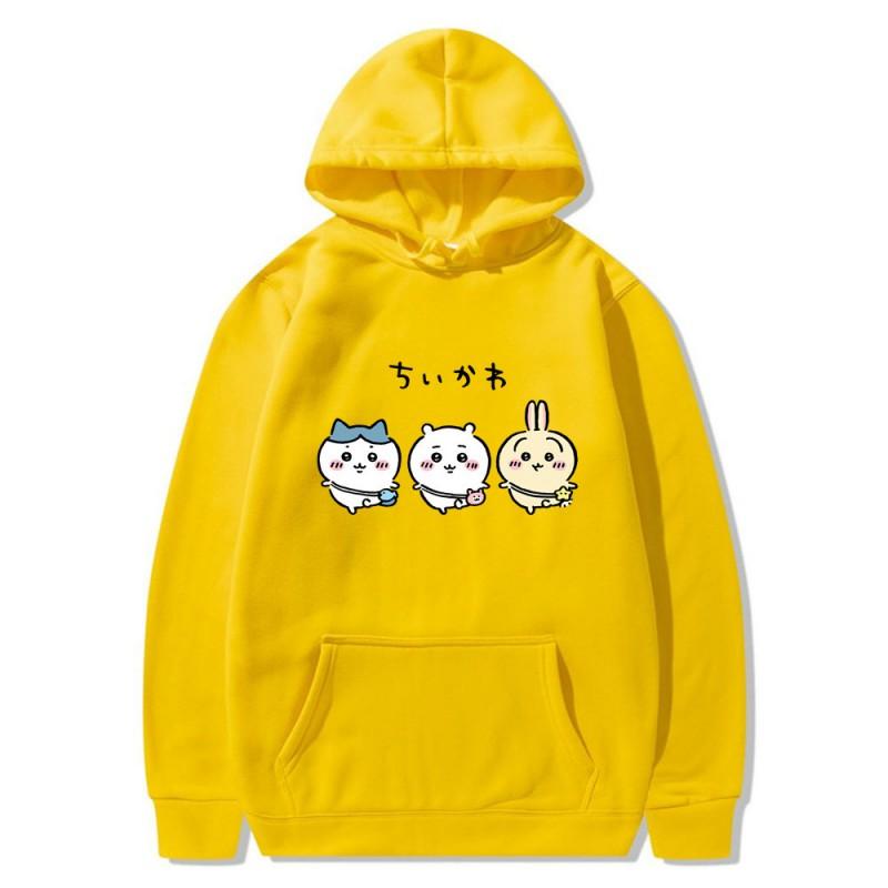 Chiikawa Self-mocking Bear Anime Couple Hoodie Fleece Lined Womens Casual Winter Hooded Sweatshirt