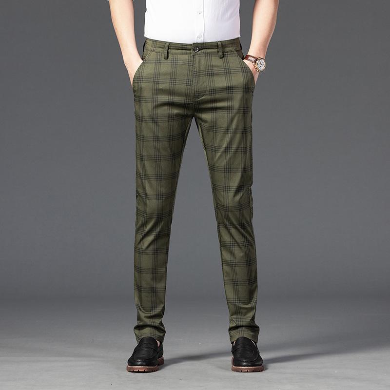 Spring/Summer Pants Men'S Casual Pants Men'S Checkered Elastic Slim Fit Versatile Business Straight Leg Pants