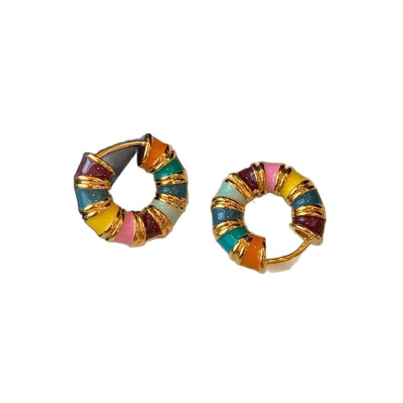 Colorful Drip Oil Ear Cuffs: High-End Luxury Circle Earrings for a Unique Summer Look