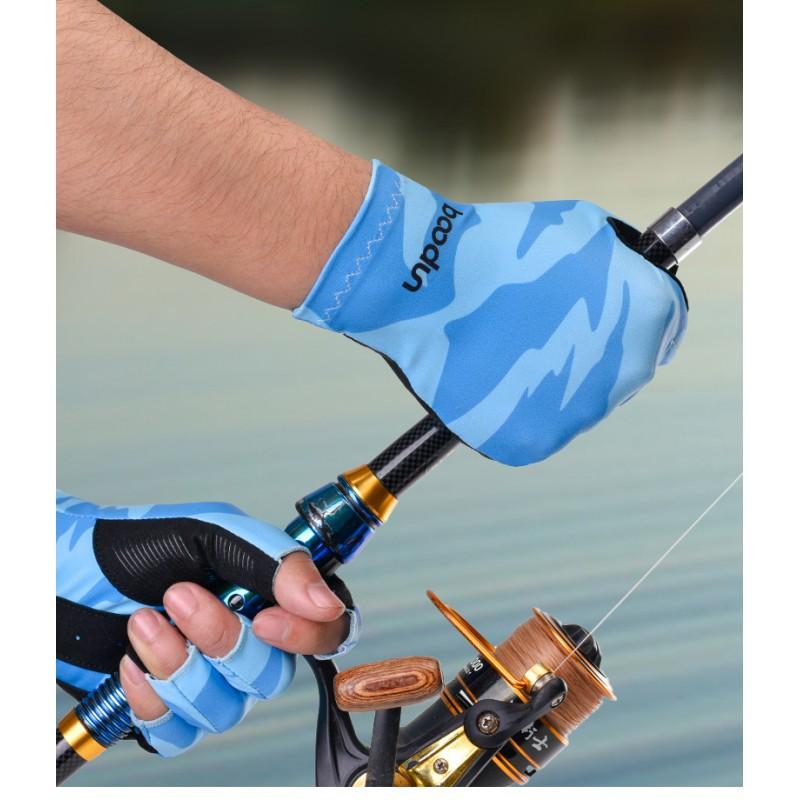 Fischerhandschuhe Herren Halbfinger Sonnenschutz Atmungsaktiv Rutschfest Angeln Kajakfahren