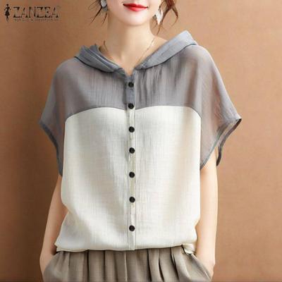 Women Casual Round Neck Summer Short Sleeve Hoodies Blouse