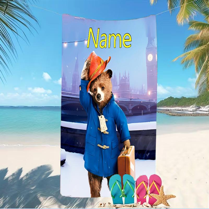 Customizable personalized beach towels Paddington Bear themed designs.Suitable for the beach, yoga, sports;ideal as beach accessories